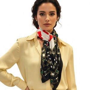 CHANEL Vintage Silk Scarf with Gemstone Accents